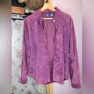 Hunt Club Leather Jacket Womens Large Purple Suede Vintage Button Collared 90's